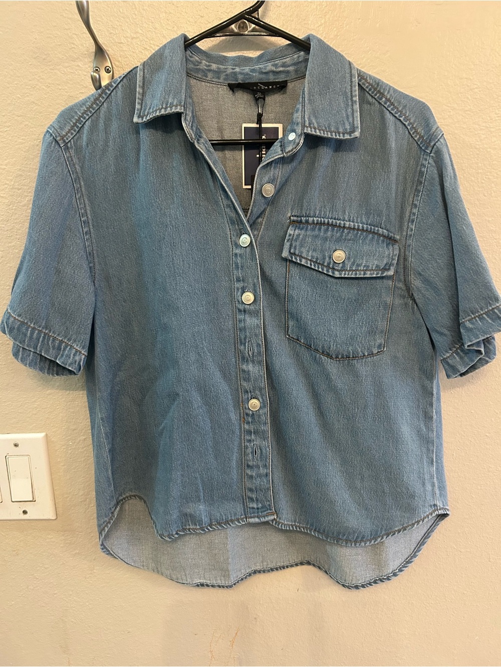 Jane and Delancey Light Blue Short-Sleeve Denim Button-Front Shirt